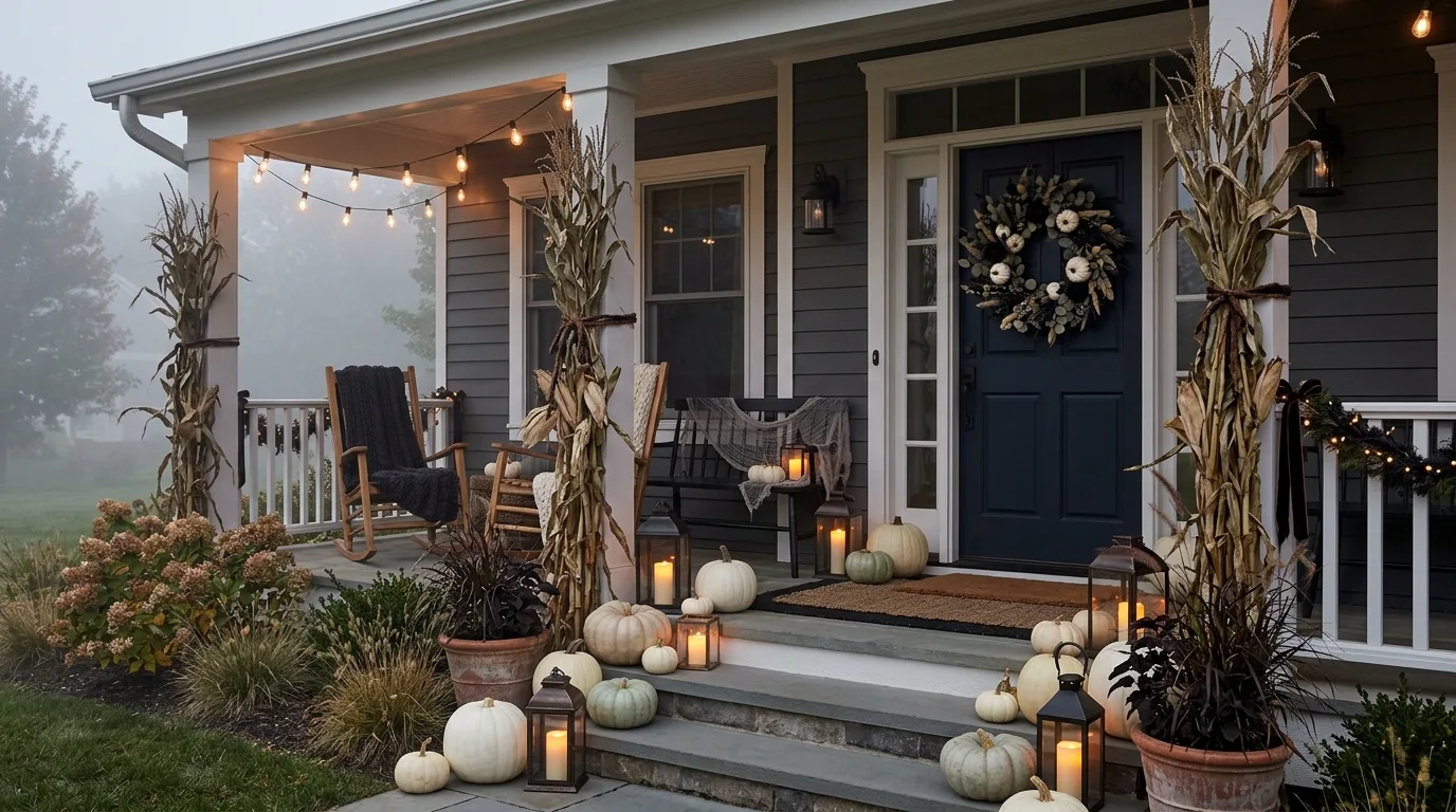 Style the entry with a controlled spooky mood inspiration for a spooky chic Halloween interior.